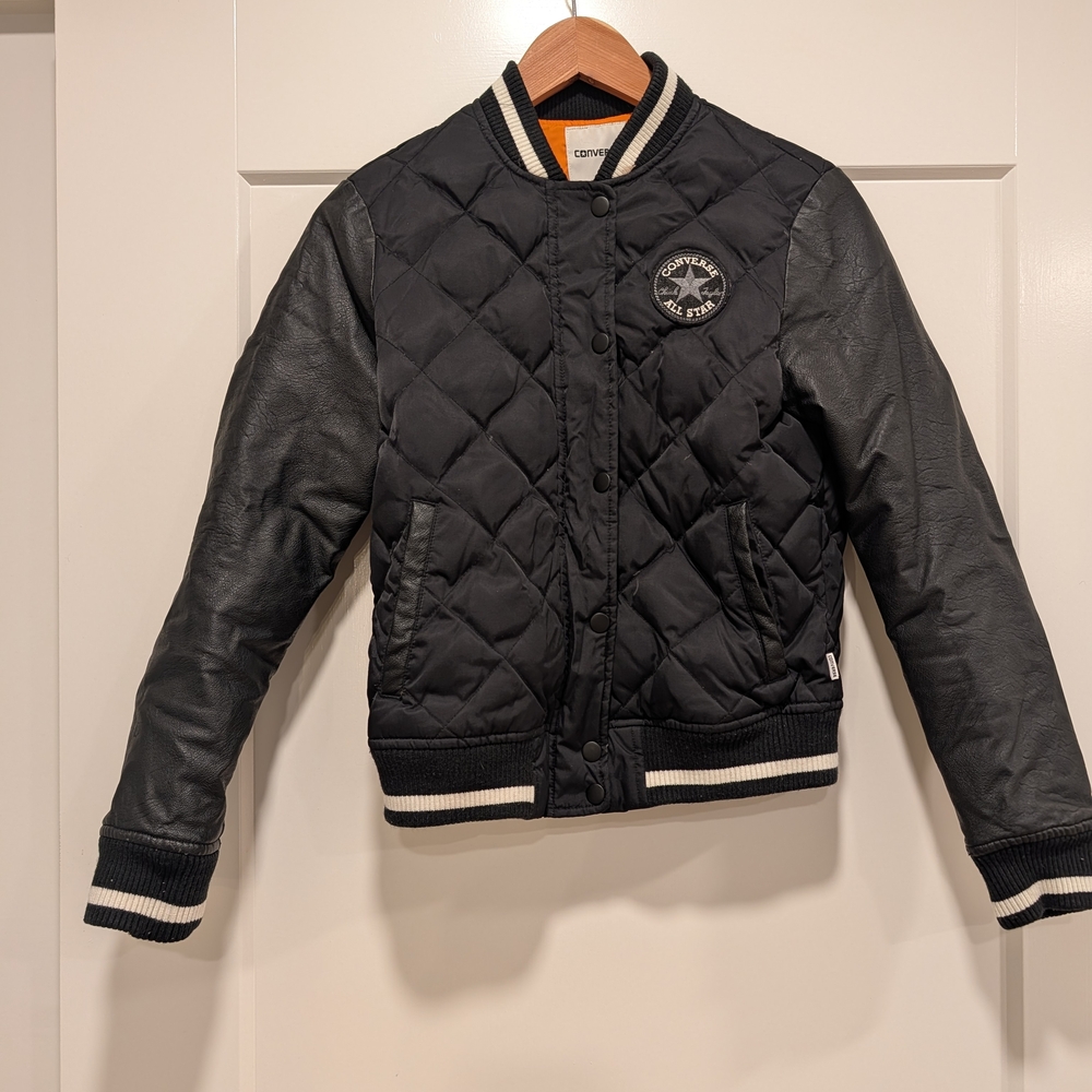 Converse Black Quilted Jacket with Leather Sleeves